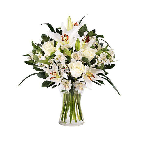 Silver Lining Floral Hand-tied Bouquet crisp clean white flowers all neutral tones professionally arranged by florist by Inspired Flowers 