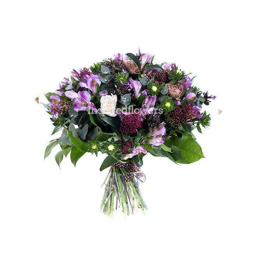English Hedgerow Floral Hand-tied Bouquet finest and freshest of stems in purple lilac and white by Inspired Flowers 