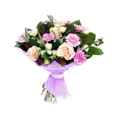 New Princess Floral Hand-tied Bouquet finest and freshest of pink lilac and white dutch flowers created by florist by Inspired Flowers