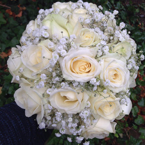 Wedding hand-tied with gypsophila and cream rose - copyright inspired flowers