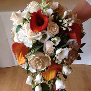 wedding shower bouquet including roses and calla lily - copyright inspired flowers