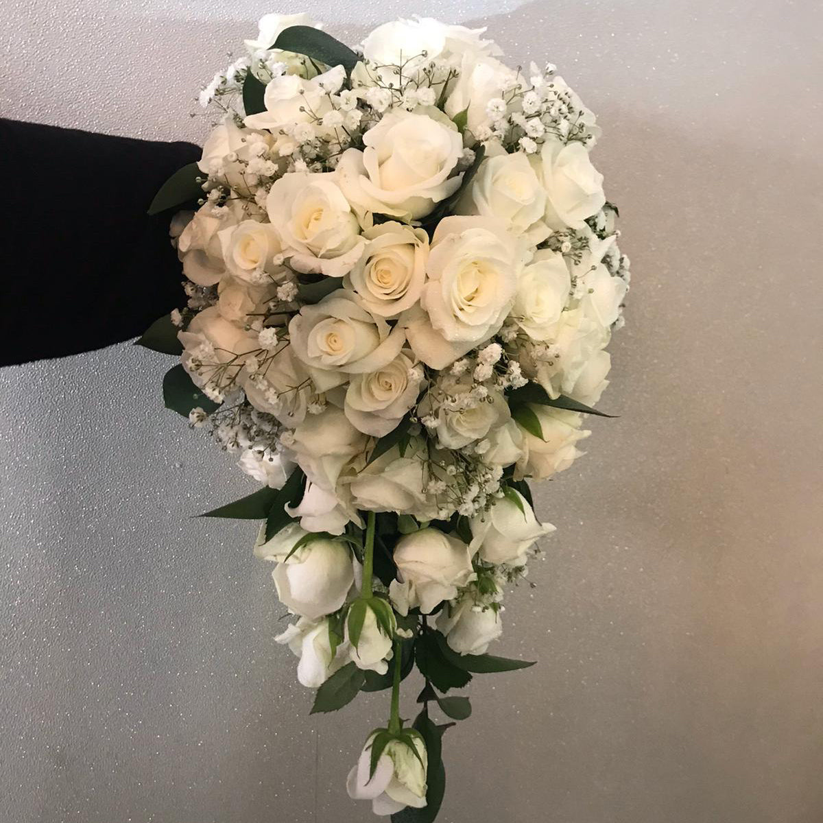 Wedding shower bouquet with white rose and lisianthus - copyright inspired flowers