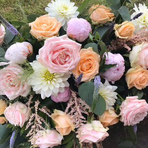 country garden style wedding bouquet loosely tied inc peonies and astilbe - copyright inspired flowers