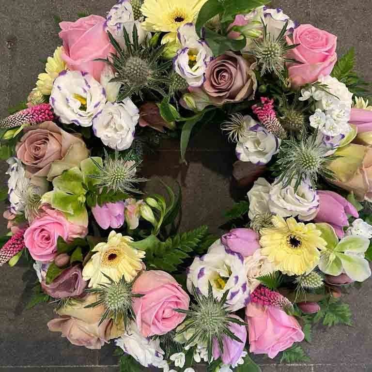 bright funeral wreath handmade in southport