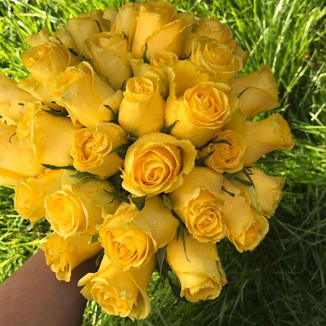 yellow rose hand tied wedding bouquet - copyright inspired flowers