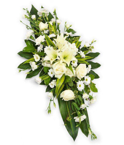 White Double Ended Coffin Spray stunning white Roses, Lilies, Lisianthus, Chyrsanthemums and Carnations by Inspired Flowers