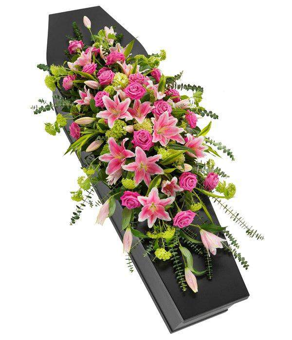 Classic Rose & Lily Double Ended Coffin Spray fresh pink lilies and roses make a stunning classic design by Inspired Flowers