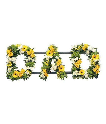 DAD Lettering Floral Tribute finest and freshest mix of yellow and cream flowers by Inspired Flowers