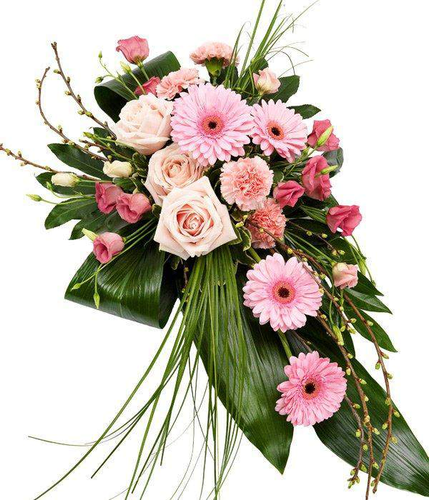 Pink Single Ended Spray modern floral arrangement for funeral with fresh pink flowers by Inspired Flowers 