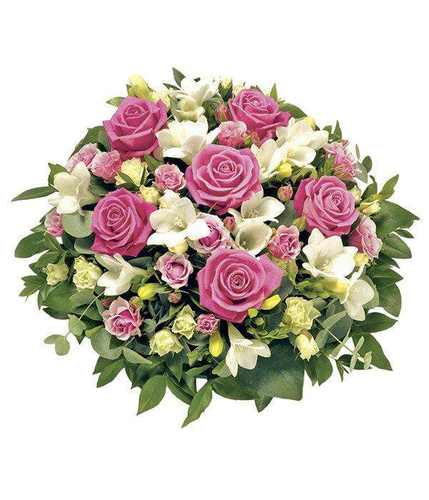 Pink & White Posy Pad Arrangement pink rose and white freesia create a delicate and fragrant floral arrangement using only the freshest of stems  by Inspired Flowers