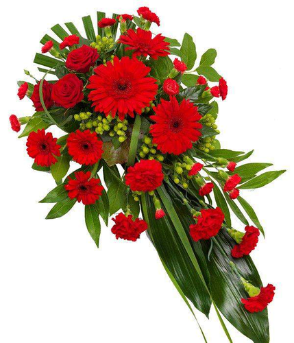 Red Single Ended Spray red rose gerbra and carnations as the focal flowers by Inspired Flowers 