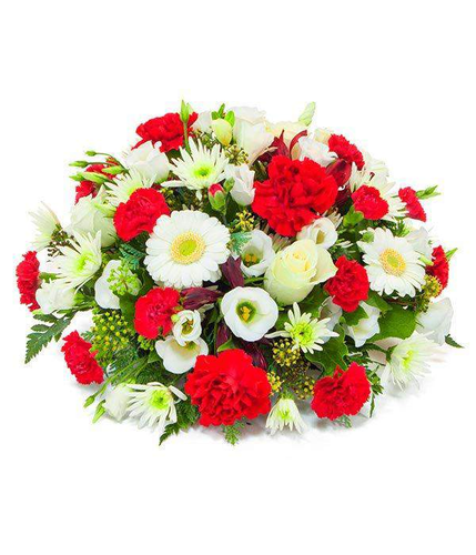 Red & White Posy Dish Arrangement mixture of the freshest and finest red and white flowers designed by florist by Inspired Flowers 