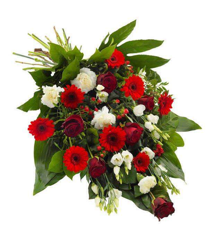 Red & White Hand Tied Sheaf mixture of the finest and freshest red and white flowers including red roses by Inspired Flowers 