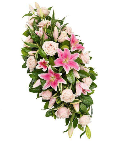 Rose & Lily Double Ended Coffin Spray luxurious pink rose and pink lily floral tribute fragrant and elegant by Inspired Flowers  