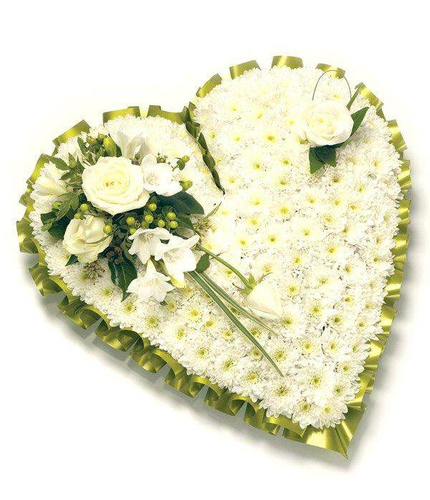 Traditional White Heart Floral Tribute stunning special tribute of white chrysanthemums and white roses by Inspired Flowers 