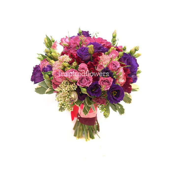 Fantasia Floral Hand-tied Bouquet of burgundy and soft pink fresh flowers by Inspired Flowers