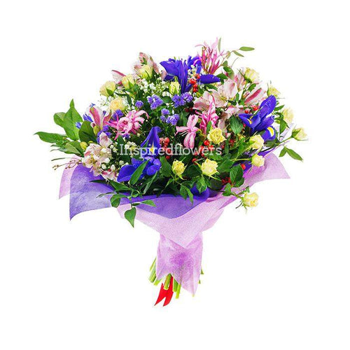 Light Breeze Floral Hand-tied Bouquet mix of fresh spring flowers bright and colourful floral hand tied display by Inspired Flowers 