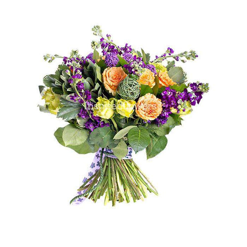 Peach Glow Floral Hand-tied Bouquet with gerbra lily carnation and chrysanthemums best dutch blooms by Inspired Flowers
