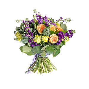 Peach Glow Floral Hand-tied Bouquet with gerbra lily carnation and chrysanthemums best dutch blooms by Inspired Flowers